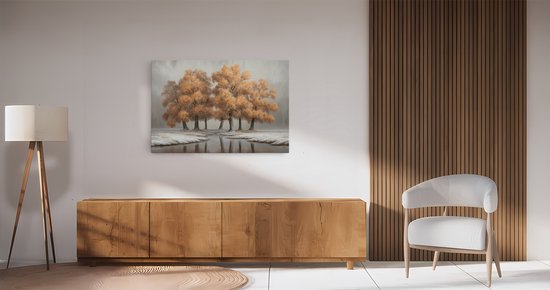 Saammp Canvas Schilderij - Oranje bomen - Natuur - Wit Landschap - Abstract - 30x20 - Foto op canvas - Wanddecoratie - Muurdecoratie Woonkamer - Slaapkamer decoratie - Canvas Print