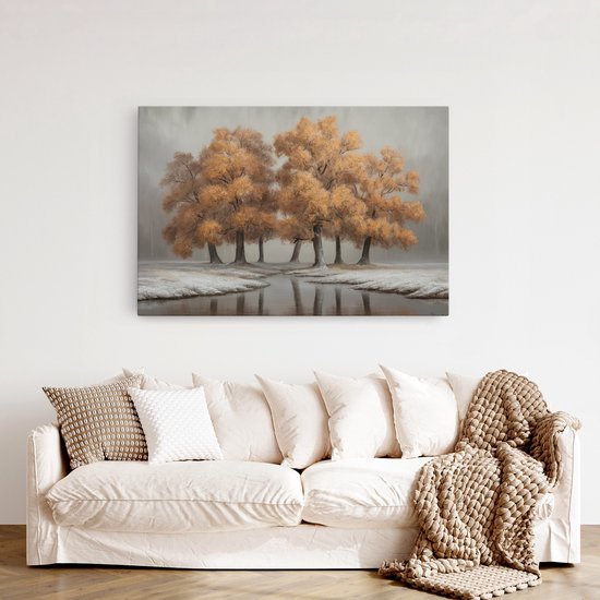 Saammp Canvas Schilderij - Oranje bomen - Natuur - Wit Landschap - Abstract - 30x20 - Foto op canvas - Wanddecoratie - Muurdecoratie Woonkamer - Slaapkamer decoratie - Canvas Print