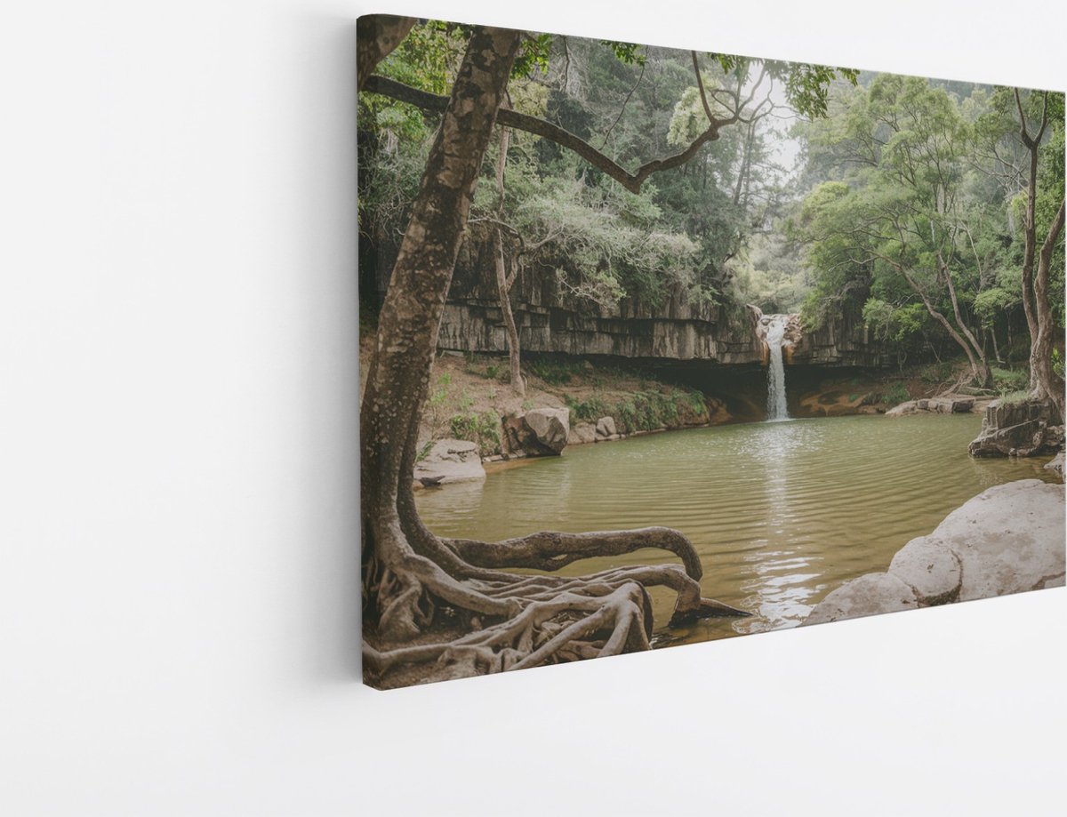 Saammp Canvas Schilderij - Kleine waterval in de jungle - Landschap - Natuur - 50x40 - Foto op canvas - Wanddecoratie - Muurdecoratie Woonkamer - Slaapkamer decoratie - Canvas Print Multicolor