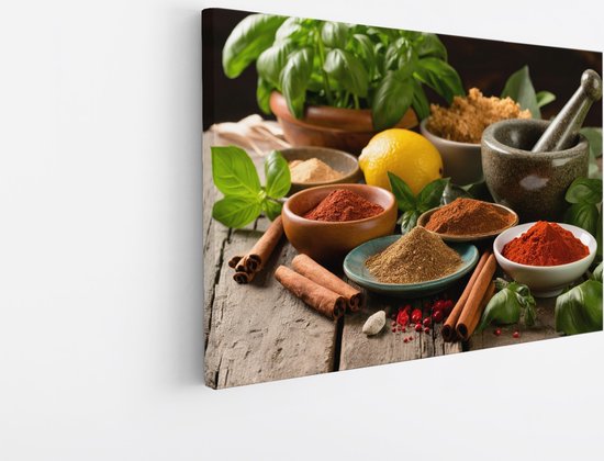 Saammp Canvas Schilderij - Verschillende Kruiden - Specerijen - Stilleven - 50x40 - Foto op canvas - Wanddecoratie - Muurdecoratie keuken - Slaapkamer decoratie - Canvas Print