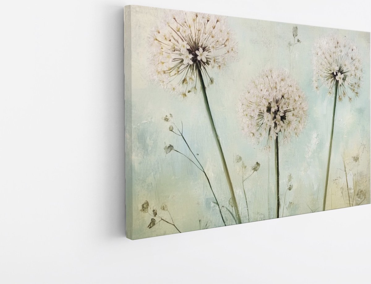 Saammp Canvas Schilderij - Dandelions in Rustieke Stijl - Zachte Pasteltinten - Foto op canvas - Moderne Wanddecoratie - Interieur Styling - 30x20 Multicolor