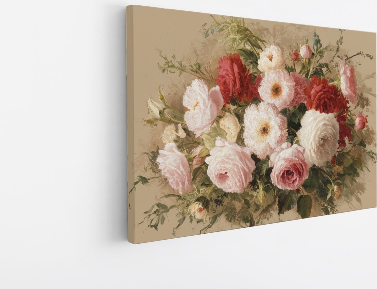 Saammp Canvas Schilderij - Gekleurde bloemen - rood - Abstract - 30x20 - Foto op canvas - Wanddecoratie - Muurdecoratie Woonkamer - Kantoor Decoratie Multicolor