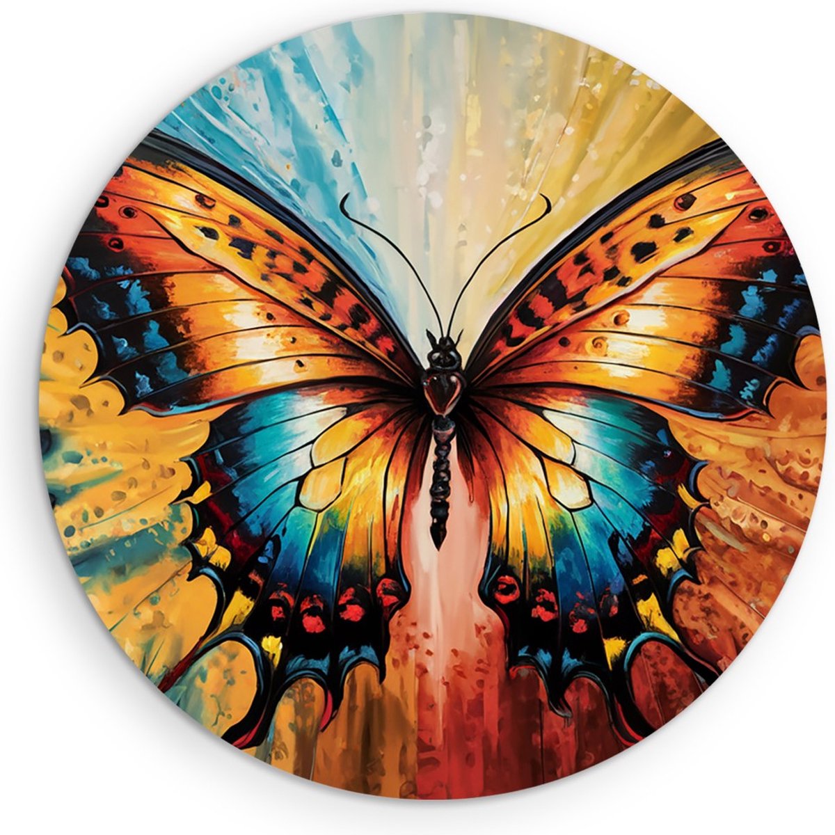 Saammp Forex Muurcirkel - Vlinder - kleurrijk - Dieren - Abstract - Ø 40 - Wandcirkel - Wanddecoratie Cirkel - muurdecoratie Woonkamer - Slaapkamer decoratie - Rond Schilderij