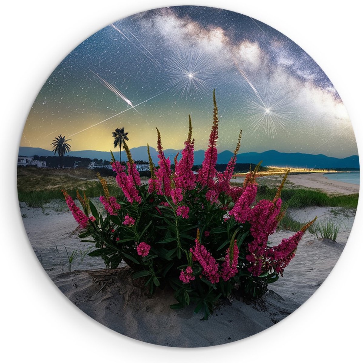 Saammp Forex Muurcirkel - Vallende Ster - Natuur - Landschap - Ø 90 - Wandcirkel - Wanddecoratie Cirkel - Muurdecoratie Woonkamer - Slaapkamer decoratie - Rond Schilderij