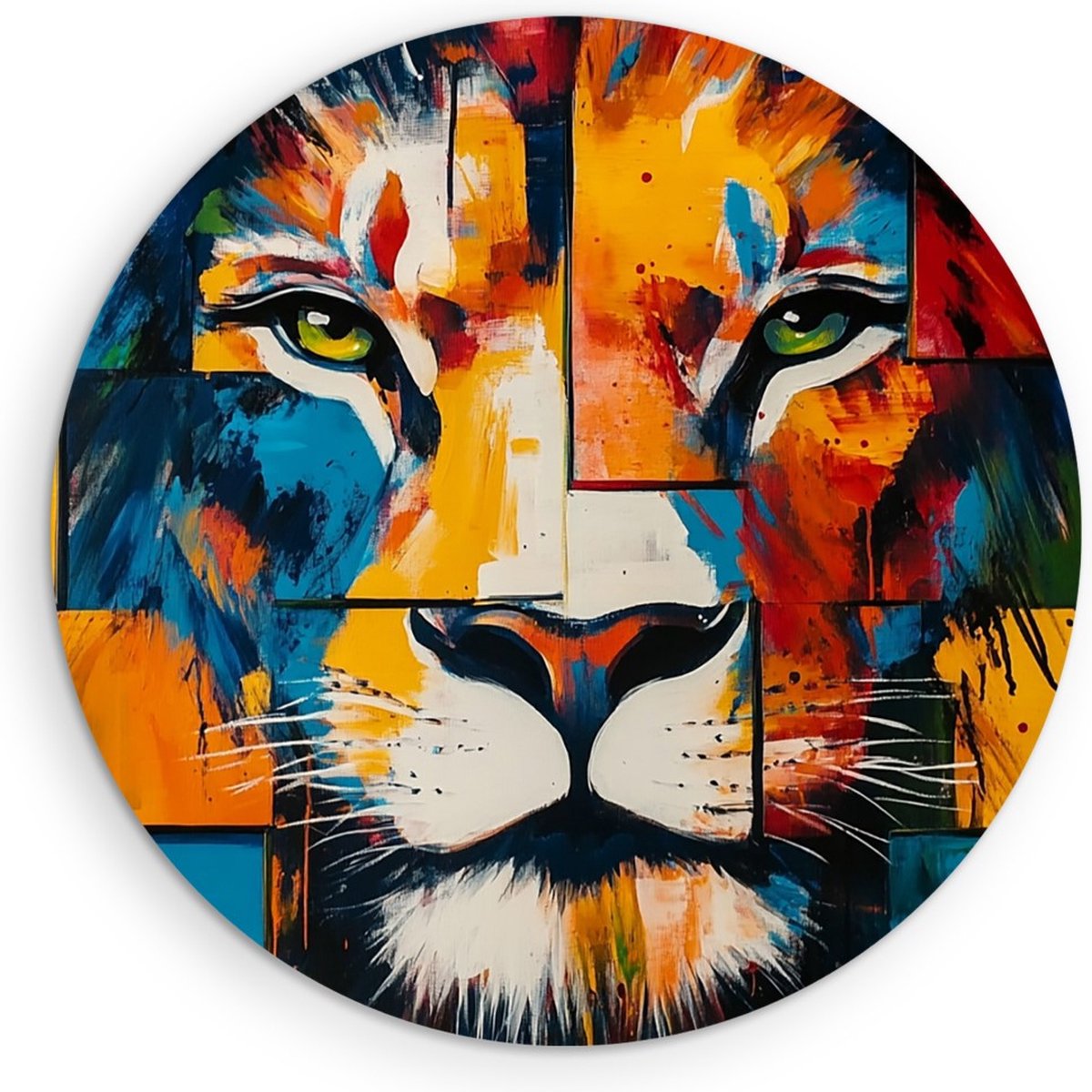 Saammp Forex Muurcirkel - Leeuw - Kleurrijk - Dieren - Oranje - Ø 40 - Wandcirkel - Wanddecoratie Cirkel - Muurdecoratie Woonkamer - Slaapkamer decoratie - Rond Schilderij