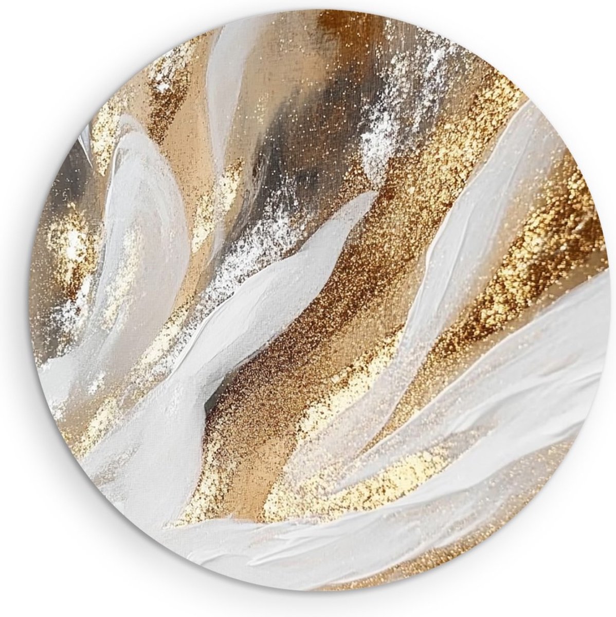 Saammp Muurcirkel Hout - Wit goud patroon - Abstract kunstwerk - Ø 30 - Wandcirkel - Wanddecoratie Cirkel - Muurdecoratie Woonkamer - Slaapkamer decoratie - Rond Schilderij