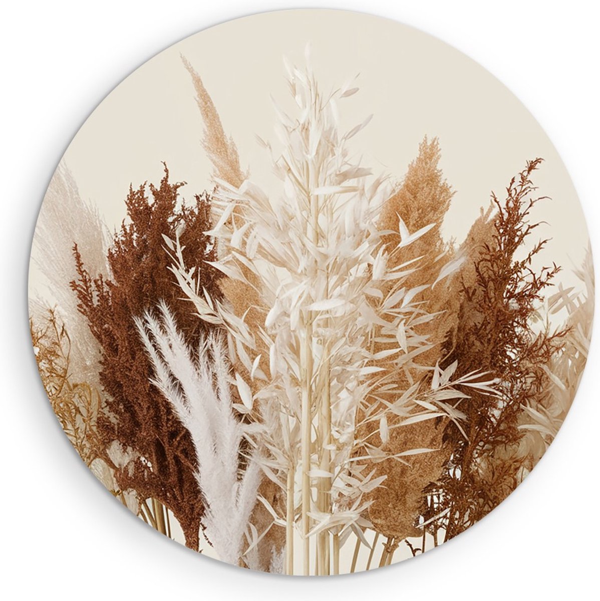 Saammp Muurcirkel Hout - Gedroogde Pampasgras Compositie - Natuur - Rustiek - Ø 70 - Wandcirkel - Wanddecoratie Cirkel - Muurdecoratie Woonkamer - Kantoor Decoratie