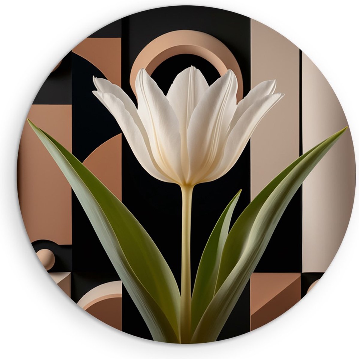 Saammp Forex Muurcirkel - Abstracte Witte Bloem - Natuur - Ø 40 - Wandcirkel - Wanddecoratie Cirkel - Muurdecoratie Woonkamer - Kantoor Decoratie