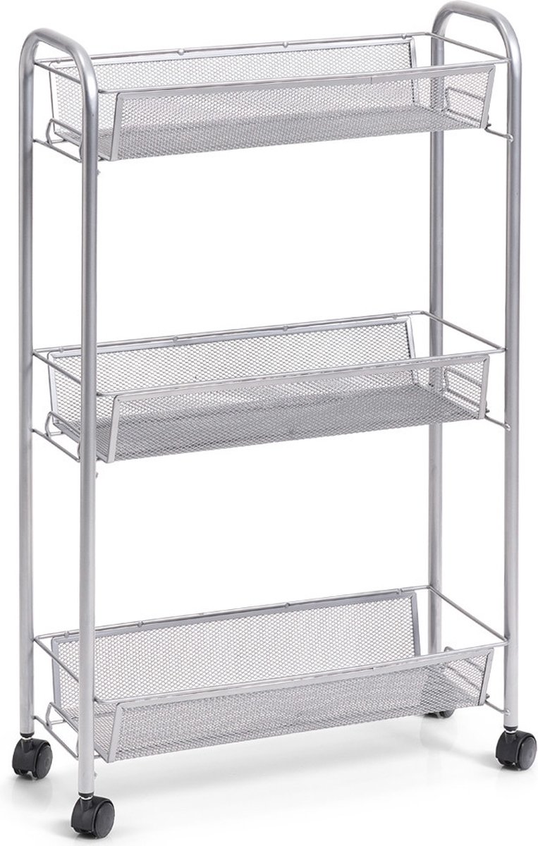 ZELLER - Multifunctionele verrijdbare organizer voor keuken of badkamer, 3 draadplanken, 4 wieltjes, metaal