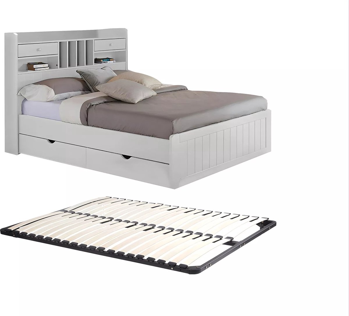 Vente-unique Bedframe hout wit 140 x 190 cm