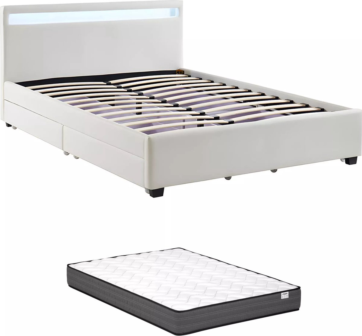 Vente-unique Bedframe kunstleer wit 140 x 190 cm