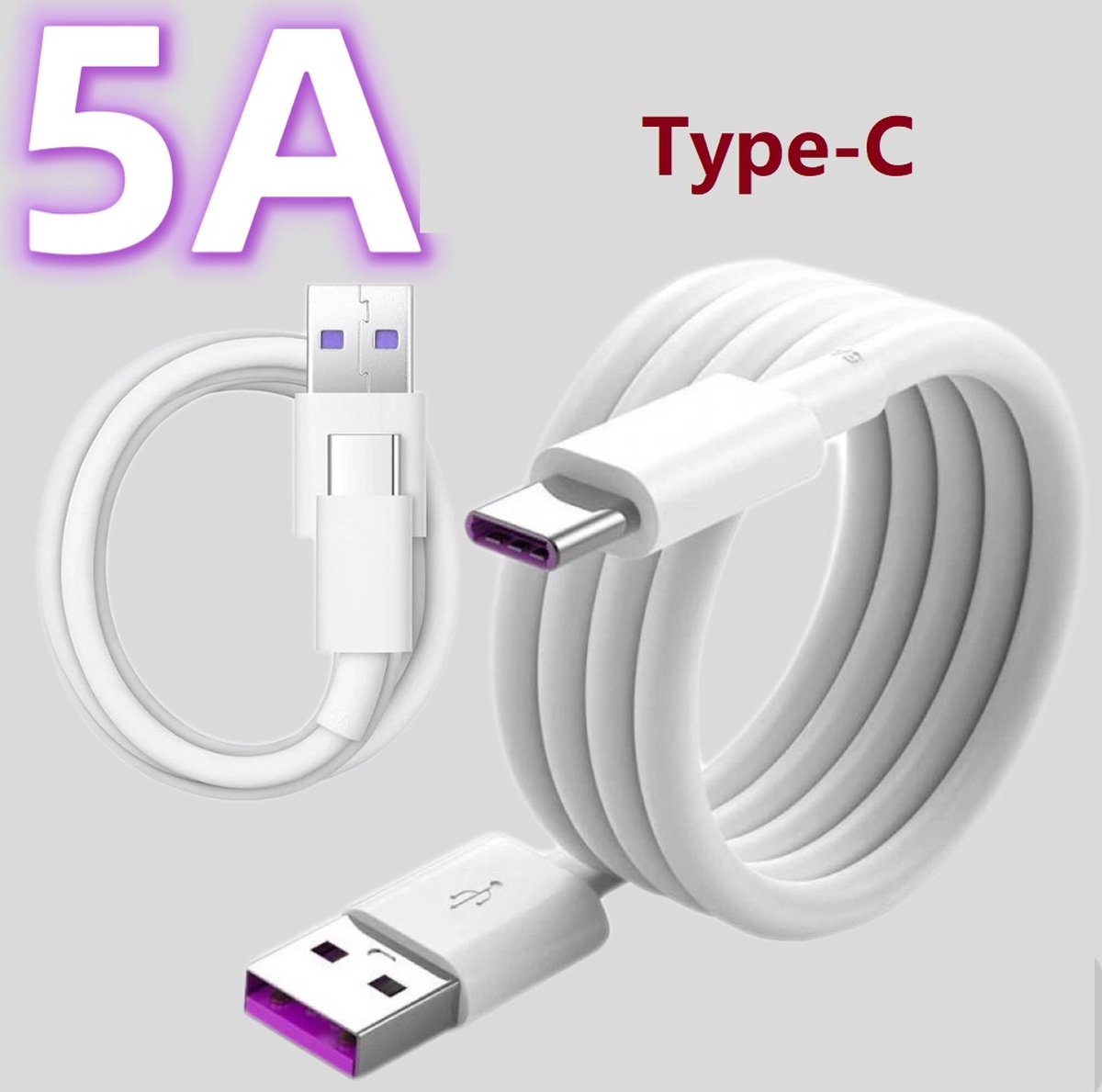 1 stuk - Type C oplader kabel- USB C naar USB A kabel -USB C Oplaad Kabel - 30cm kabel - 5A -snel opladen- type C fast phone charging cable-merk-fyfanie