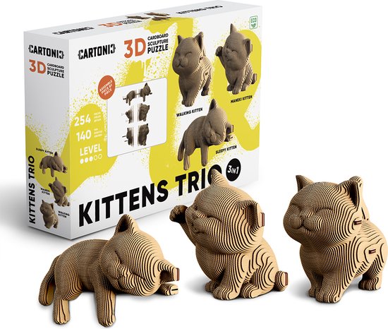 Cartonic - TRIO DE CHATONS - Puzzle 3D - puzzles - DIY- enfants et adultes