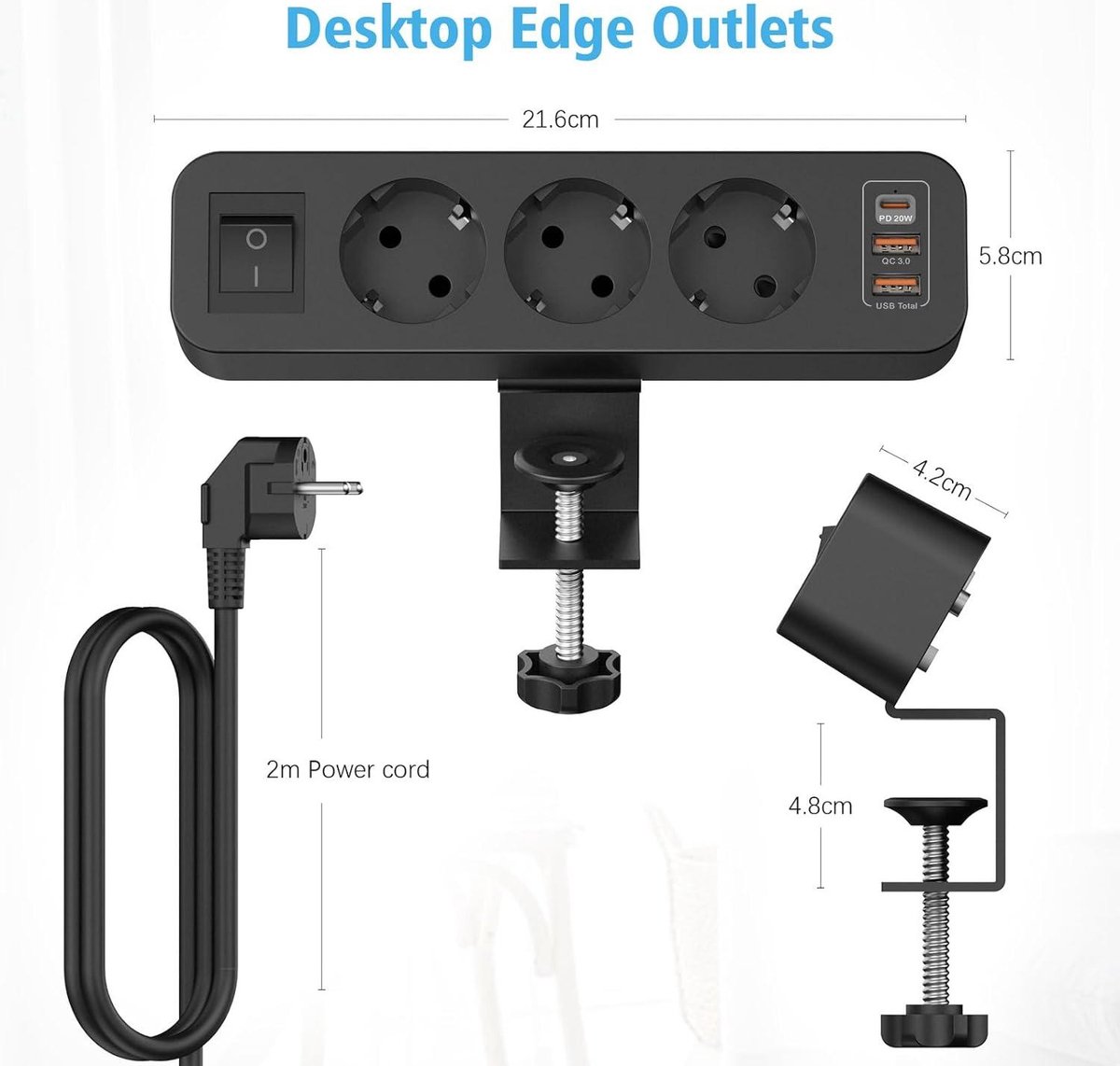 TESSAN 5-in-1 Mehrfachstecker für Steckdose, mit 2 USB Steckdose – Tessan Germany