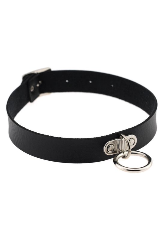 KIMU Choker Zwart Ring Gesp - Pu Leer Collar Ketting Halsband Sexy Festival