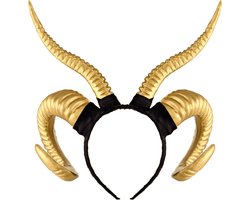 KIMU® Haarband Hoorns Gewei Goud - Kunststof Diadeem Gouden Engel Godin Duivel - Schaap Ram Horoscoop Steenbok Buffel Antilope - Carnaval Halloween Festival