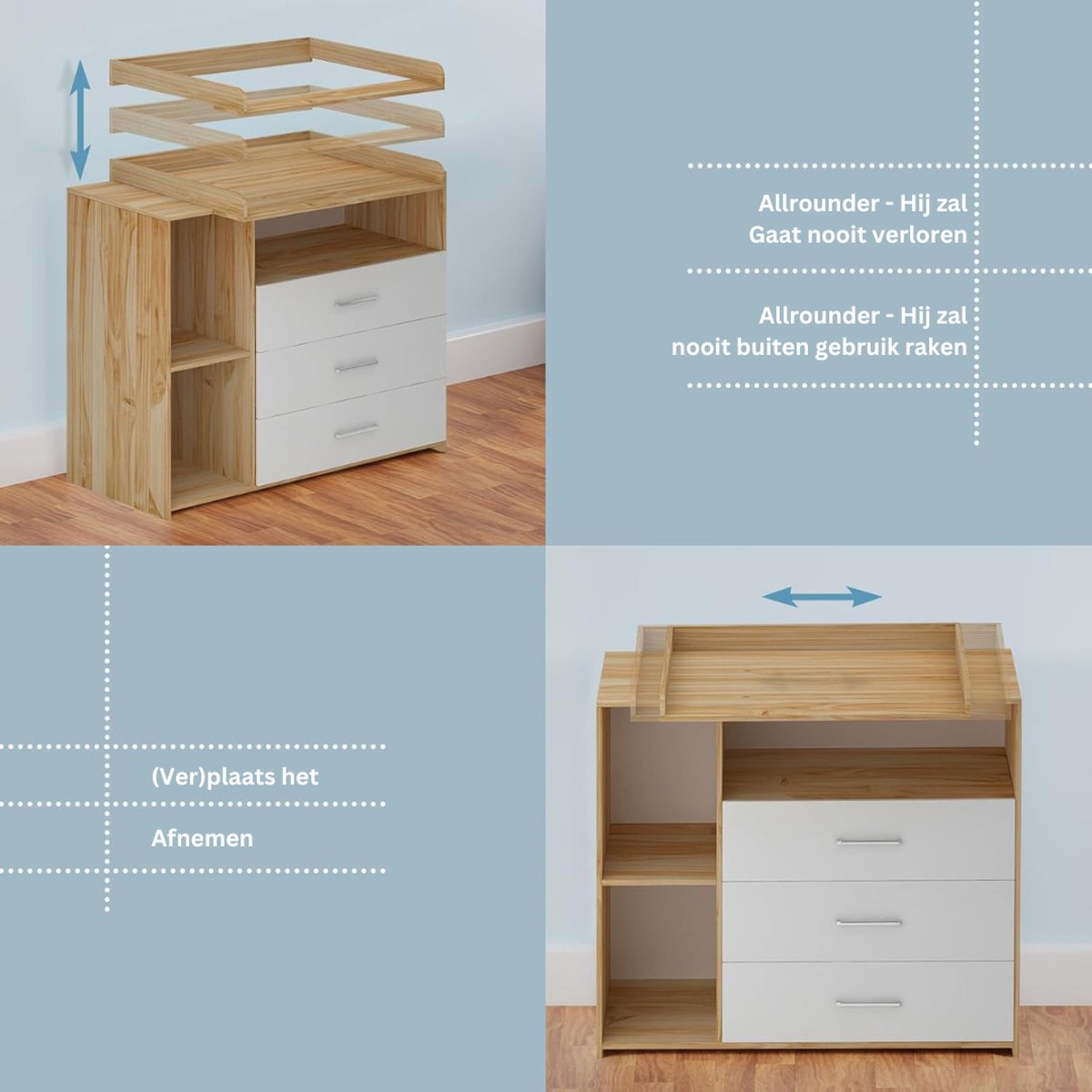 VELTRR® Commode Baby - Verzorgingstafel - Luiertafel - Babykamer - Wit met Bruin – foto 6