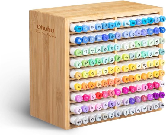 Ohuhu Bamboo Marker Organizer - voor 126 markers (zonder markers) | Be Ohuhu Bamboo Marker Organizer - voor 126 markers (zonder markers) | Be