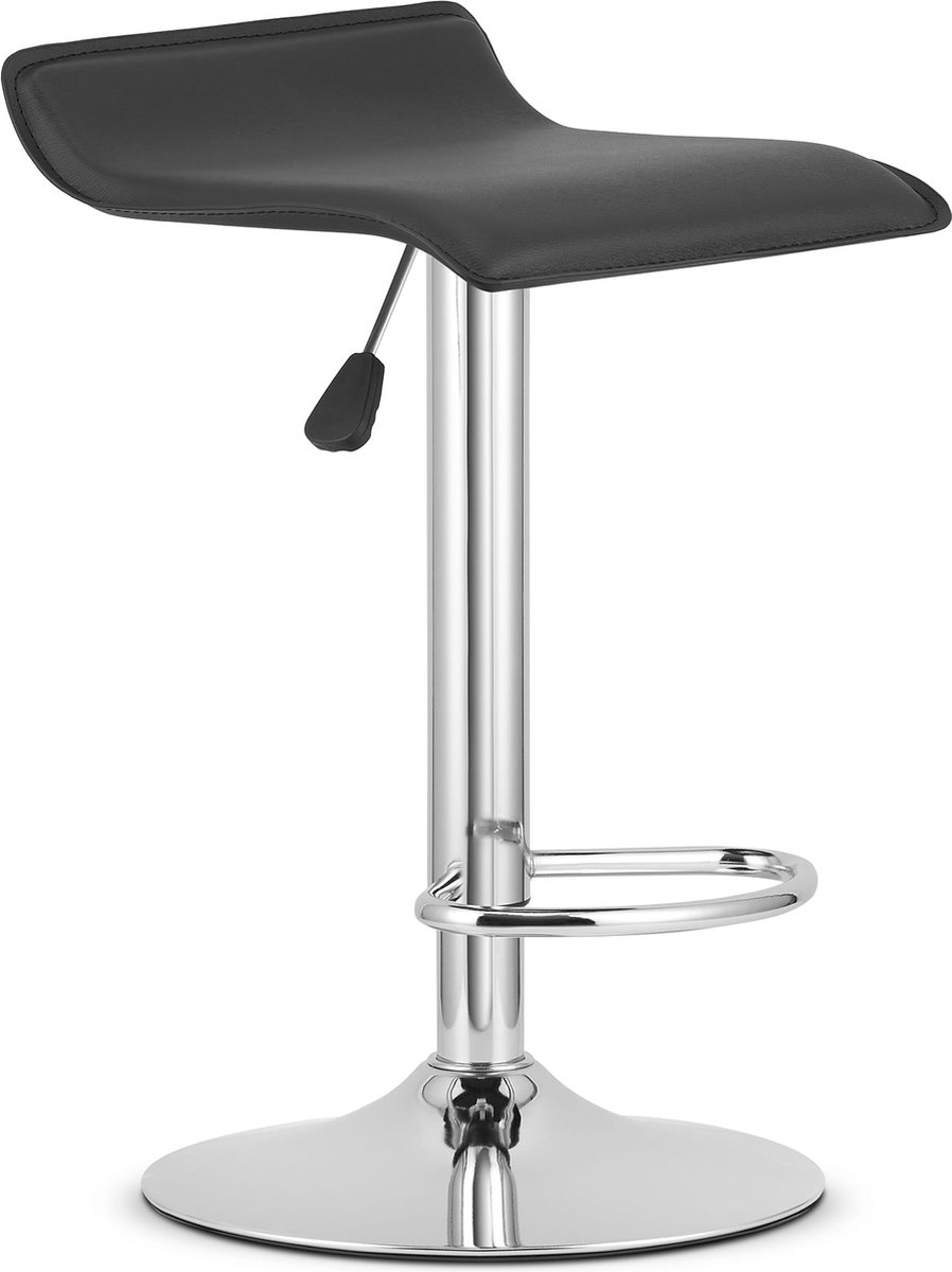 LEOBERT Barkruk FORT - Zwart Kunstleer, Chroom Basis, Modern Design, Hoogte Verstelbaar, 360° Draaibaar, Max. 120 kg zwart / zilver