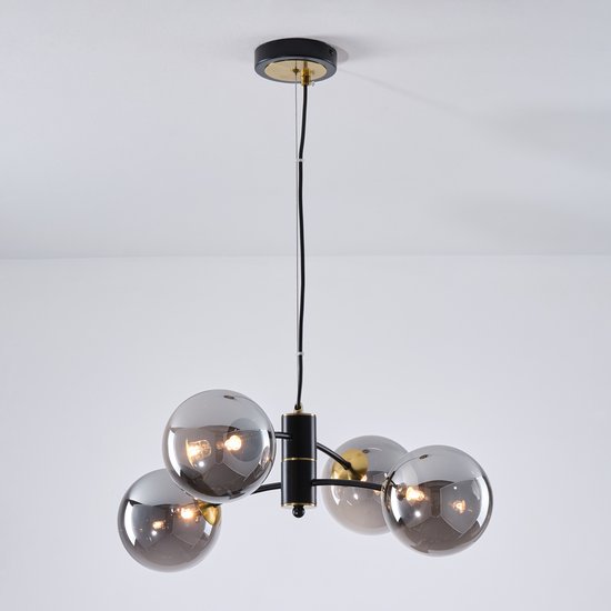 LumenXL - Suspension Firenze - Verre fumé - 4 lumières - Zwart - Or