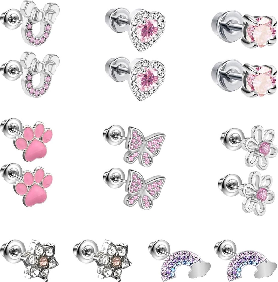 Image of 8 stuks hypoallergene oorbellen voor meisjes en vrouwen - liefdeshart vlinderoorbellen - geschikt voor dates en verjaardagen (roze) - Gelegeerd staal .
