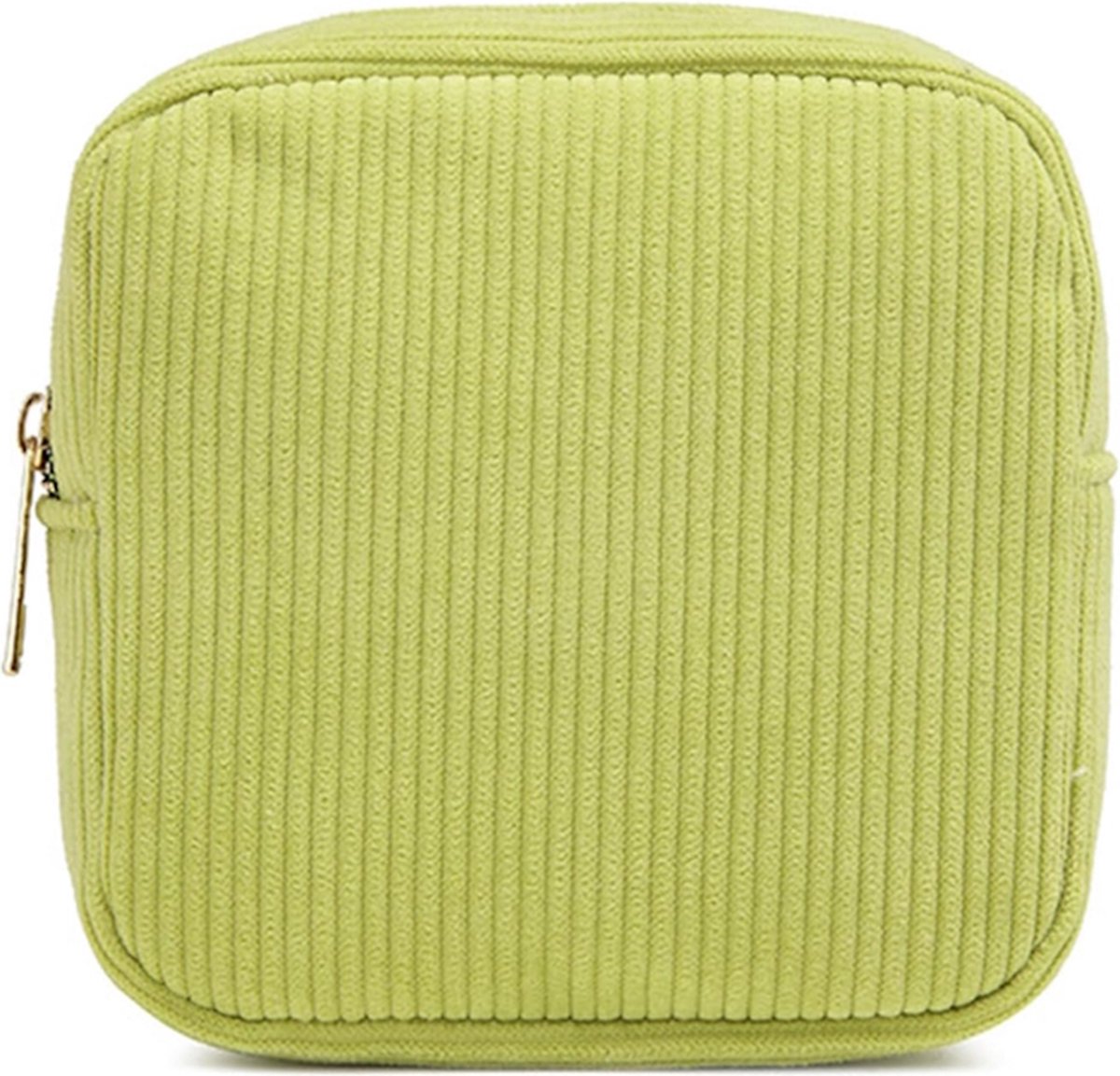 Corduroy Mini Make-up Tas - Groen | 14 x 14 x 5 cm | Toilettas / Maandverband Etui | Fashion Favorite
