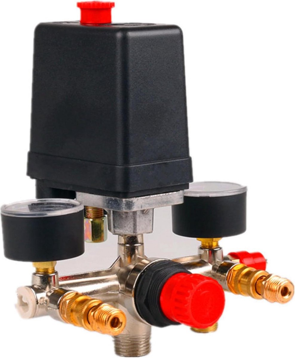 220 V drukschakelaar compressorregelaar - 2 manometer en controleventiel - luchtcompressor accessoires drukregelaar - pomp reserveonderdelen .