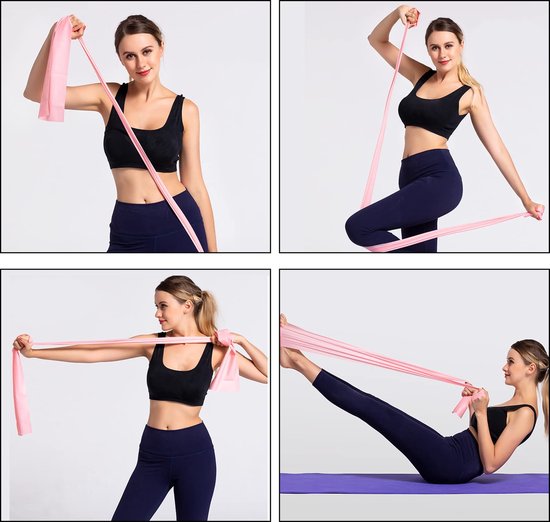 5 elastic bands for hip and barbell for more exercises, full training package for fitness and gym at home book - elastic muscle rubbers - resistance band