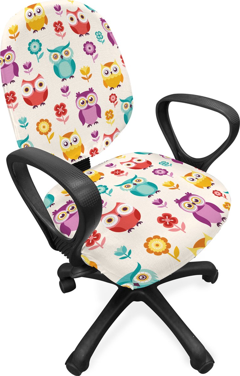 New Bed Uilen Nostalgische Bloemen Stoelhoes voor Bureaustoel, Rekbare en Wasbare Stoffen Hoes, Standaardmaat