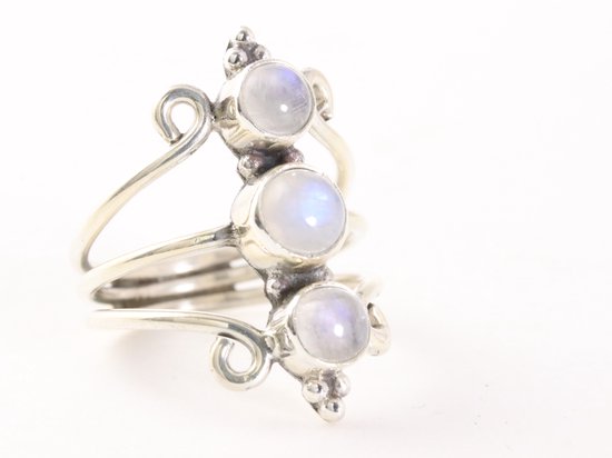 Bague en argent ajourée avec 3 pierres de lune arc-en-ciel - taille 21