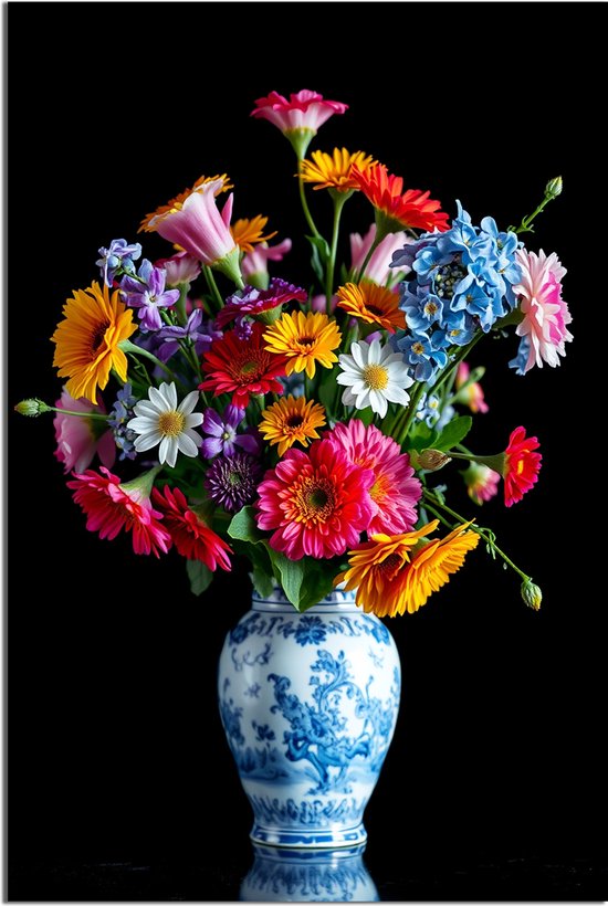 Wanddecoratie Metaal - Aluminium Schilderij Koninklijke Bloemenpracht - 60 x 40 cm - Bloemen - Muurdecoratie woonkamer en slaapkamer - Inclusief ophangsysteem - Klassiek - Modern - Displate alternatief