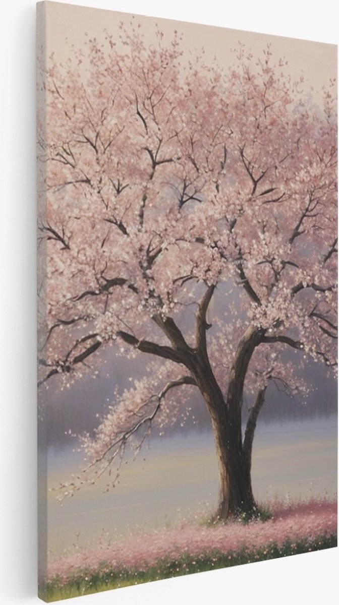 Saammp Canvas Schilderij - Roze Boom - Natuur - Landschap - 50x70 - Foto op canvas - Wanddecoratie - Muurdecoratie Woonkamer - Slaapkamer decoratie - Canvas Print Multicolor