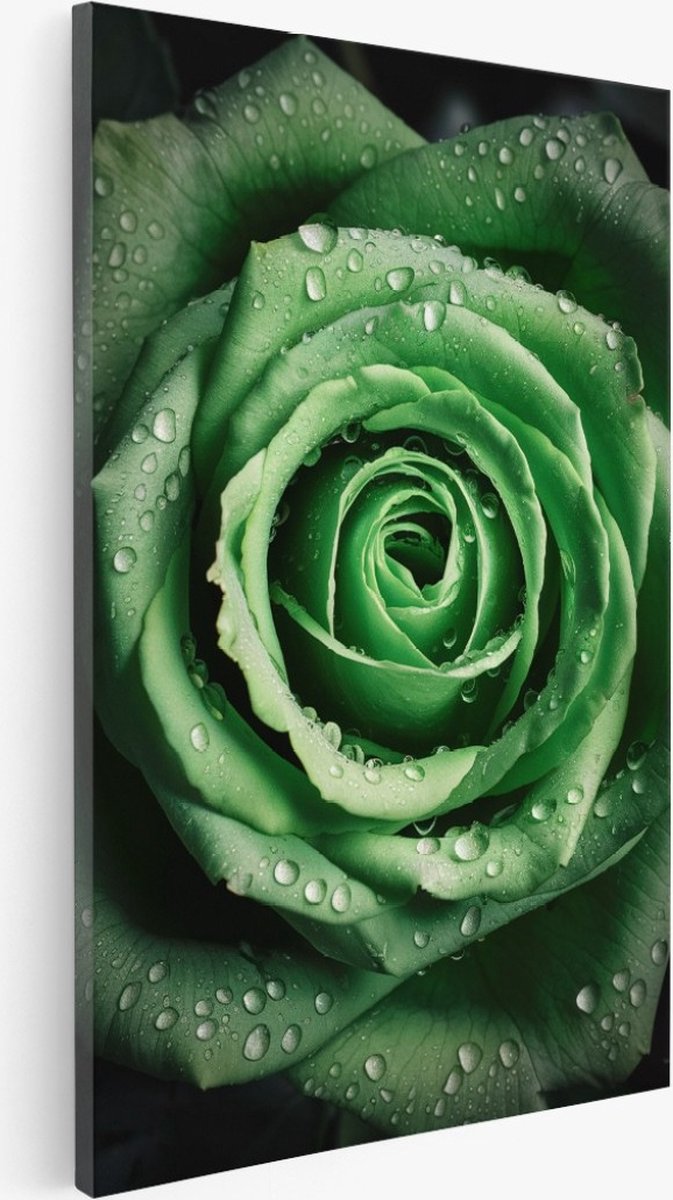 Saammp Canvas Schilderij - Grote Groene Roos - Natuur - Bloemen - 40x60 - Foto op canvas - Wanddecoratie - Muurdecoratie Woonkamer - Kantoor Decoratie Multicolor