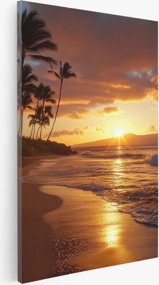 Saammp Canvas Schilderij - Strand Met Palmbomen - Zee - 40x50 - Foto op canvas - Wanddecoratie - muurdecoratie Woonkamer - Slaapkamer decoratie - Canvas Print Multicolor