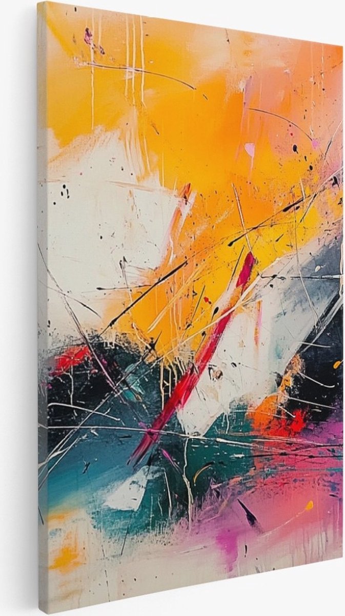 Saammp Canvas Schilderij - Kleurrijk - Explosie van verf - Abstracte kunst - Chaotisch - 80x120 - Foto op canvas - Wanddecoratie - Muurdecoratie Woonkamer - Kantoor Decoratie Multicolor