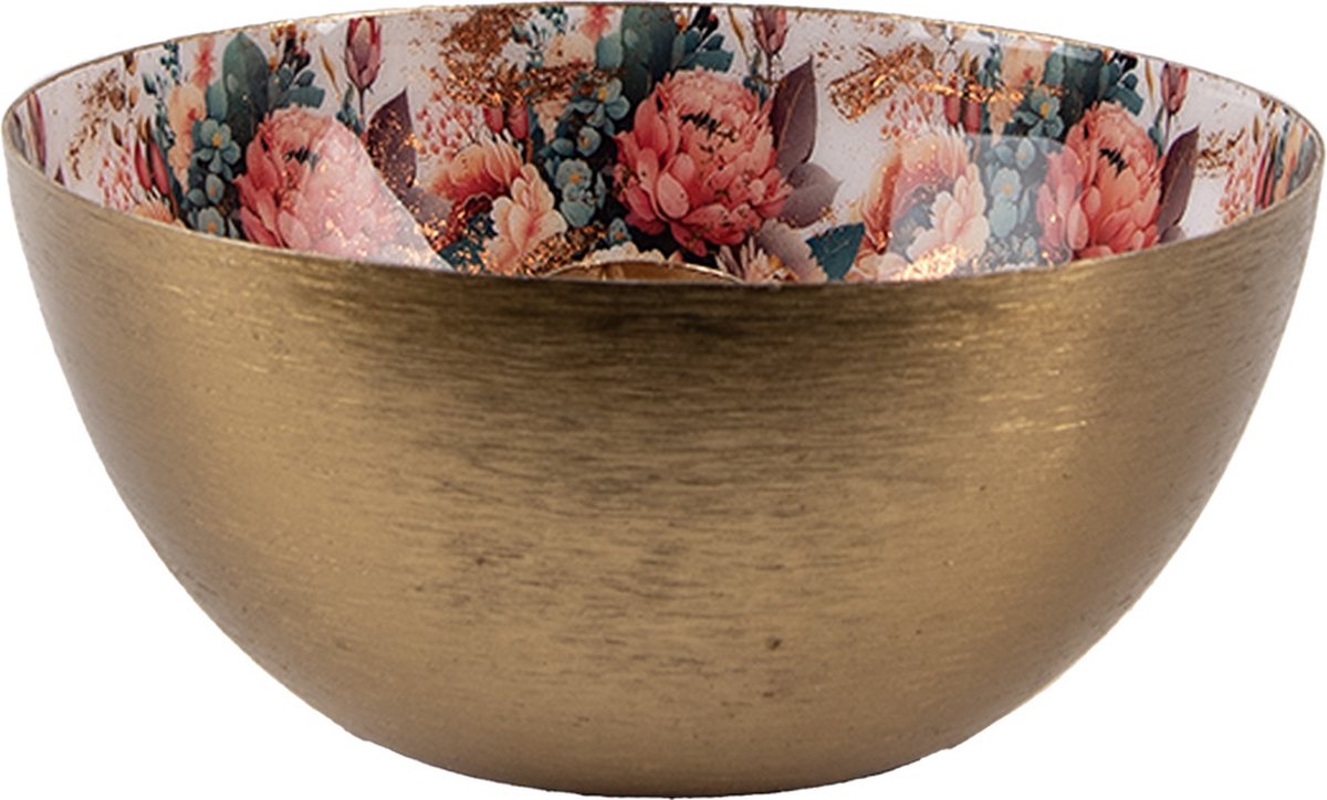 Clayre & Eef Kandelaar Ø 14x6 cm Goudkleurig Wit Metaal Bloemen