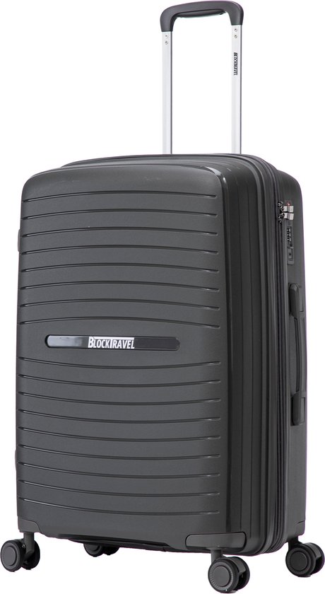 BlockTravel® Handbagage koffer - 38 - 43 Liter - Trolley - Koffer S - Rolkoffer - Suitcase - Valies - TSA-slot - Lichtgewicht - Vergrootbaar - Supersterk en scheurt niet - Polypropyleen - Donkergrijs - Antraciet