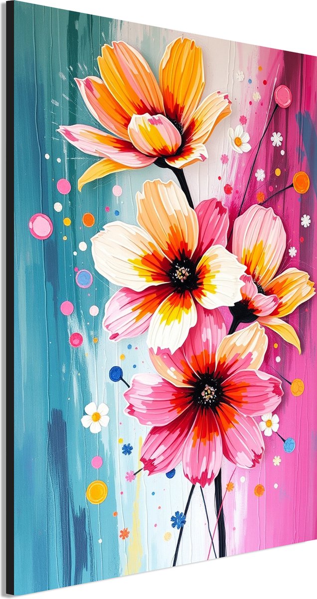 Wanddecoratie Metaal - Aluminium Schilderij Bloemenpracht kleurrijk - 90 x 60 cm - Bloemen - Muurdecoratie woonkamer en slaapkamer - Inclusief ophangsysteem - Modern - Modern - Displate alternatief