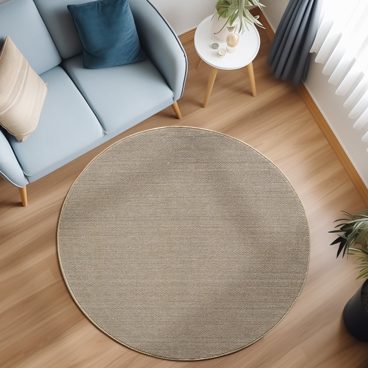 Rond Flycarpets Laagpolig vloerkleed - Gevlochten - Handgeweven Look - Beige 160x230 cm