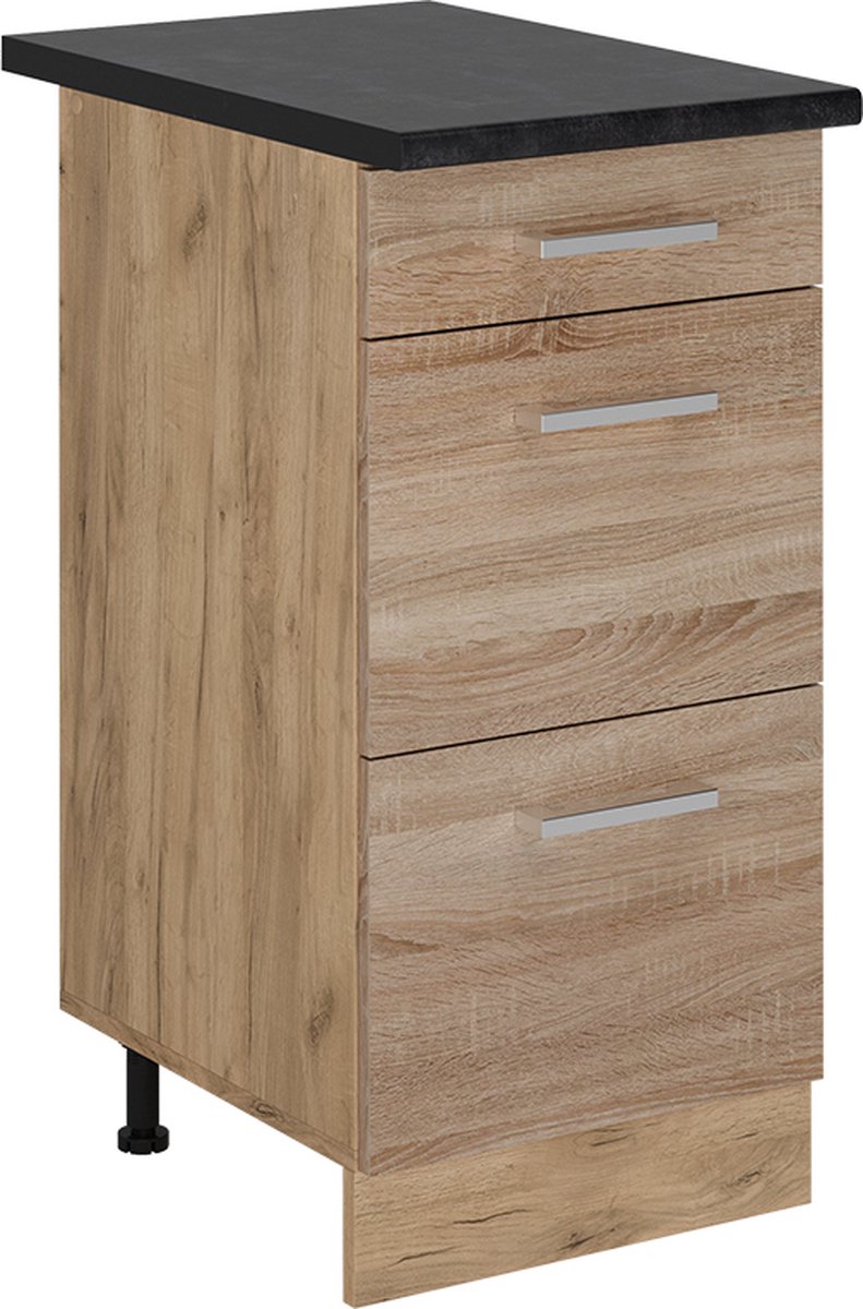 Vicco R-Line Keukenonderkast – 40 cm met laden, WB Antraciet Sonoma Sonoma/Goudkleurig Eiken