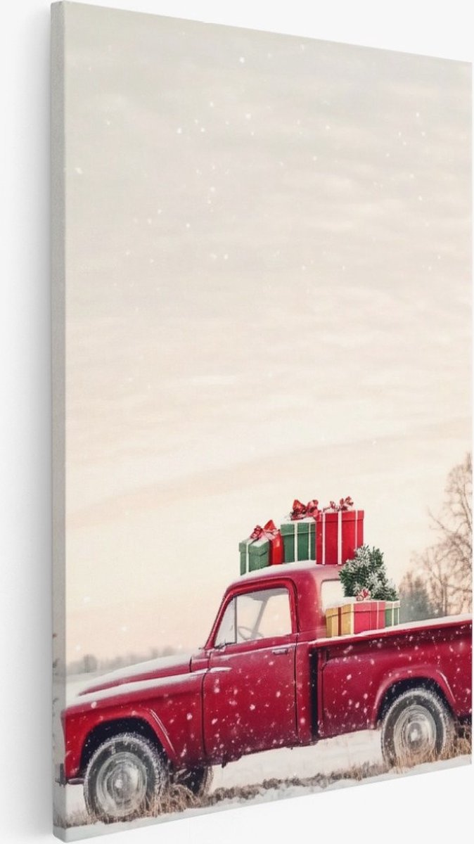 Saammp Canvas Schilderij - Auto met Cadeautjes - Natuur - Landschap - 20x30 - Foto op canvas - Wanddecoratie - Muurdecoratie Woonkamer - Slaapkamer decoratie - Canvas Print Multicolor