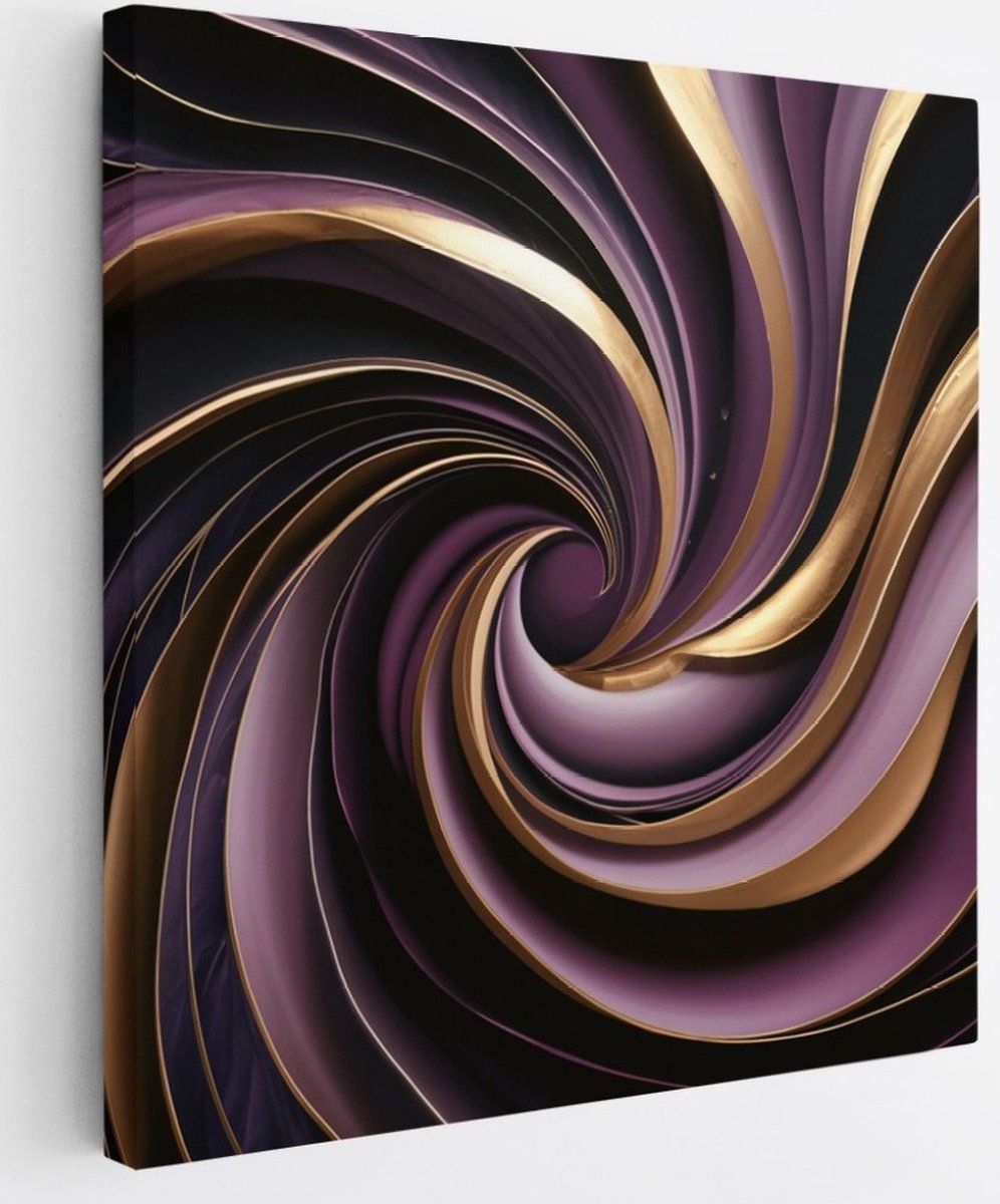 Saammp Canvas Schilderij - Paars goude vormen - Abstract - 40x40 - Foto op canvas - Wanddecoratie - Muurdecoratie Woonkamer - Slaapkamer decoratie - Canvas Print Multicolor