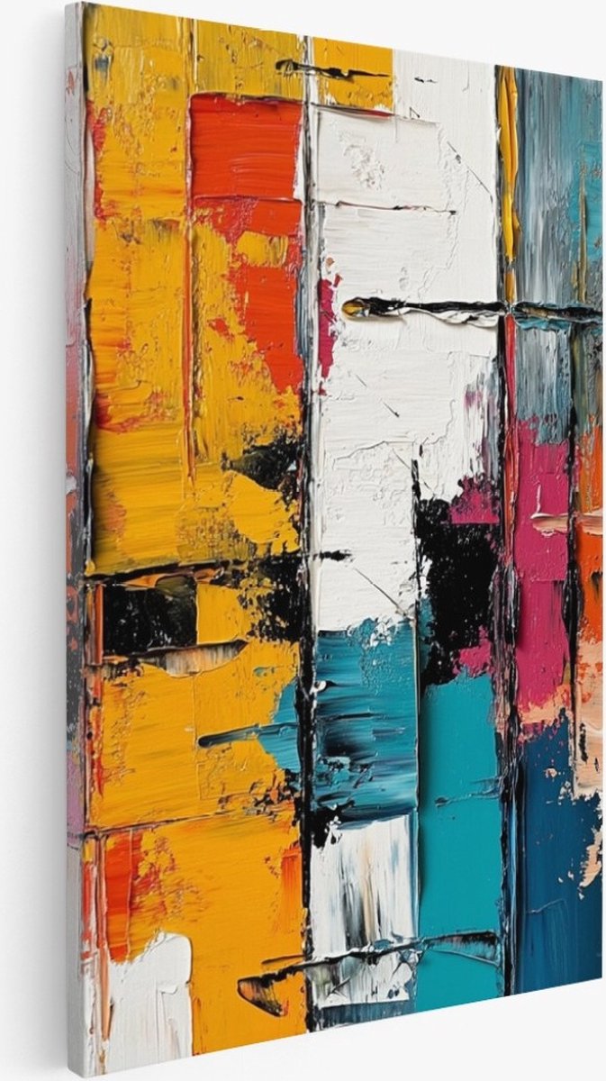 Saammp Canvas Schilderij - Kleurrijk geblokt - Abstract kunstwerk - 30x45 - Foto op canvas - Wanddecoratie - Muurdecoratie Woonkamer - Slaapkamer decoratie - Canvas Print Multicolor