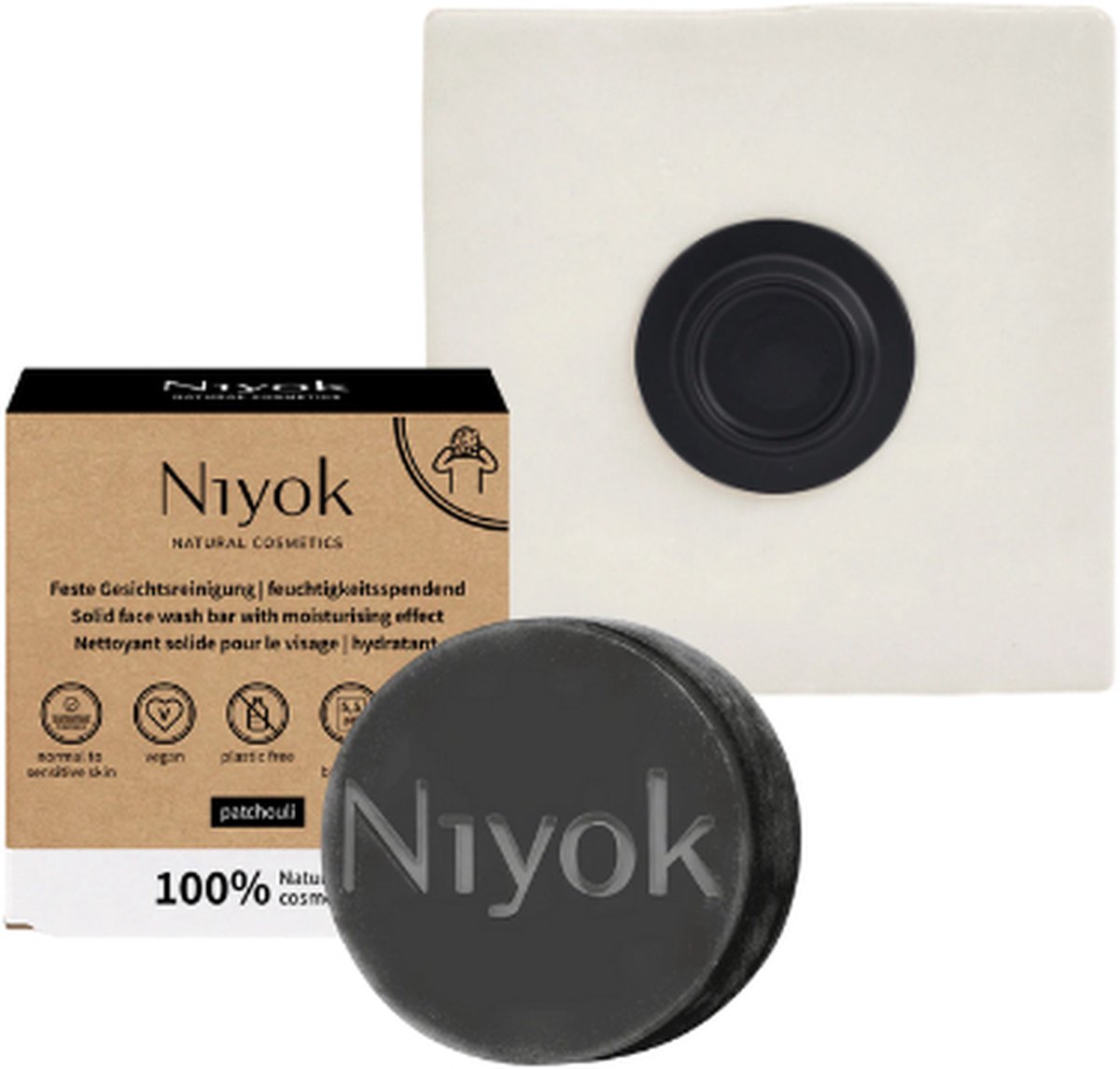 SOAPI magnetische zeephouder - Niyok Patchouli Face Wash bundel - Zwart + Patchouli