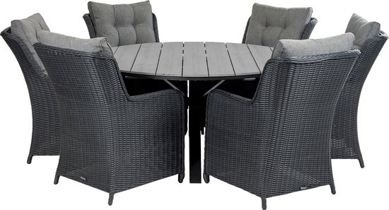 7-delige ronde tuinset | 6 Dublin tuinstoelen (BL) | ⌀150cm Cyprus tuintafel (Grey)