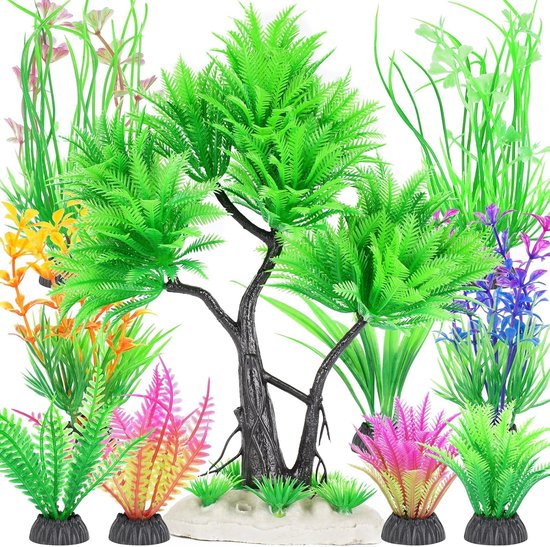 Décoration d'aquarium, plantes artificielles, petite plant en plastique, faux arbre, décoration, accessoires pour aquarium (vert) 10 pièces