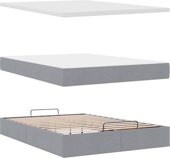 vidaXL Lit ottoman avec matelas, 140 x 200 cm, tissu, gris clair