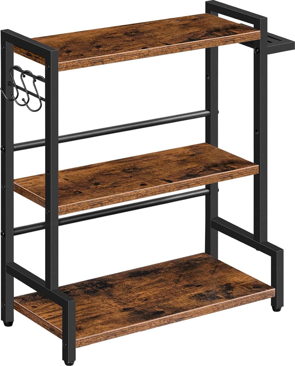 TRANKIELO® - Multifunctioneel Kruidenrek – Donkerbruin/Zwart – Inclusief Messenhouder en 3 haken – Verstelbaar en Organiserend Design"