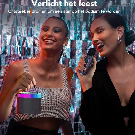 Draagbare Bluetooth-luidspreker met 2 draadloze microfoons voor kinderen en volwassenen met led-verlichting, cadeaus voor meisjes en jongens verjaardag thuisfeest | NL