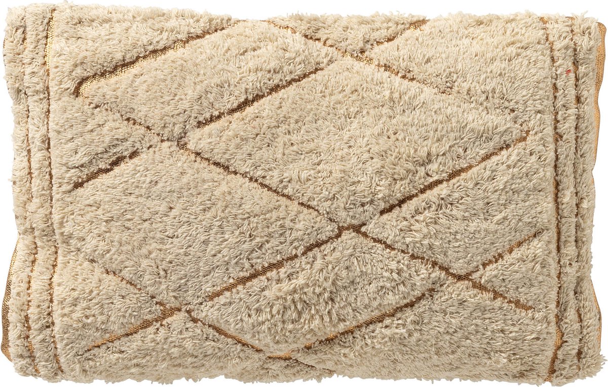 Dutch Decor DUUK - kussenhoes 30x50 cm - 100% katoen - gouddetail - Tofu - beige - met rits - zonder binnenkussen Lichtbeige